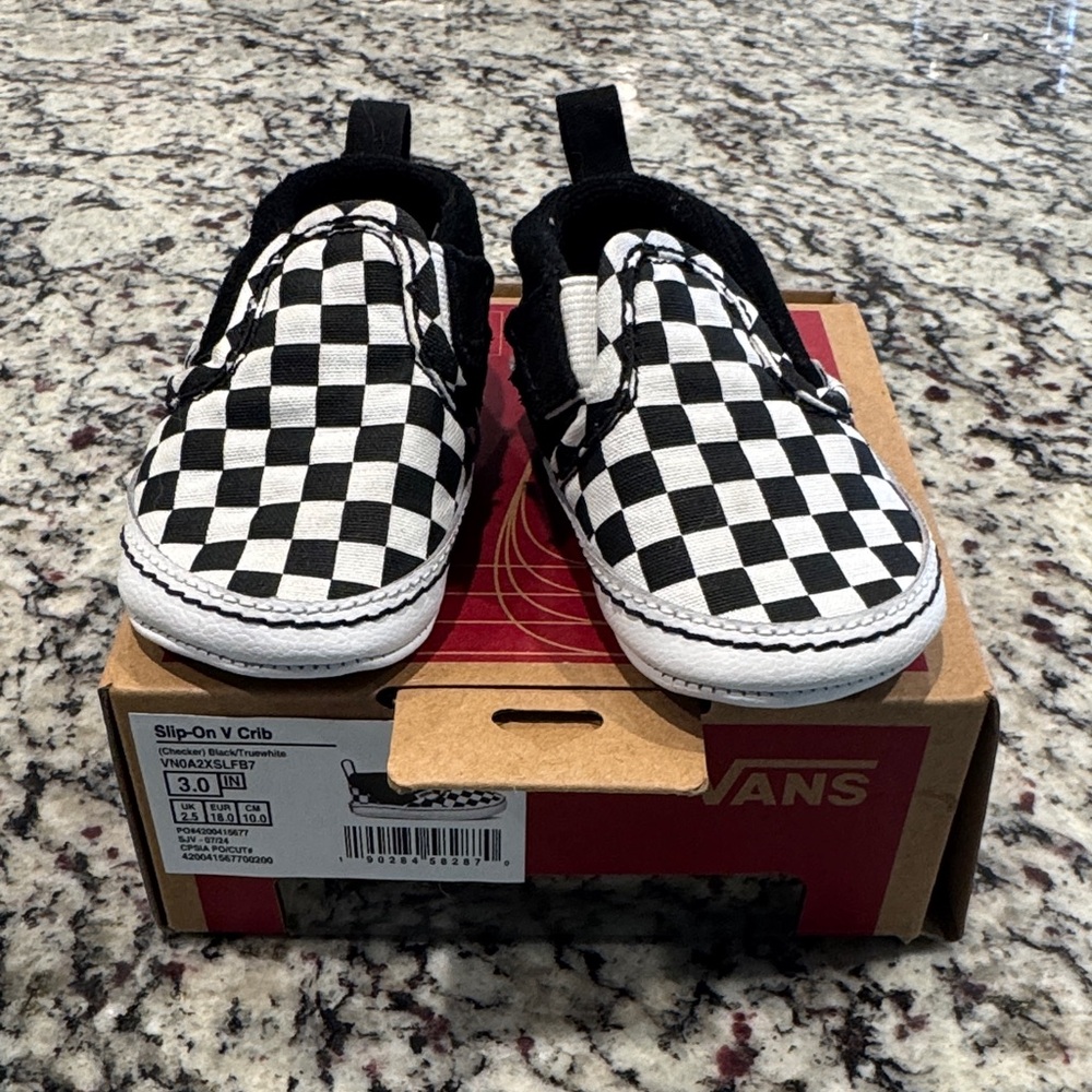 Vans baby infant crib Black and White Checkered Slip-On Sneakers